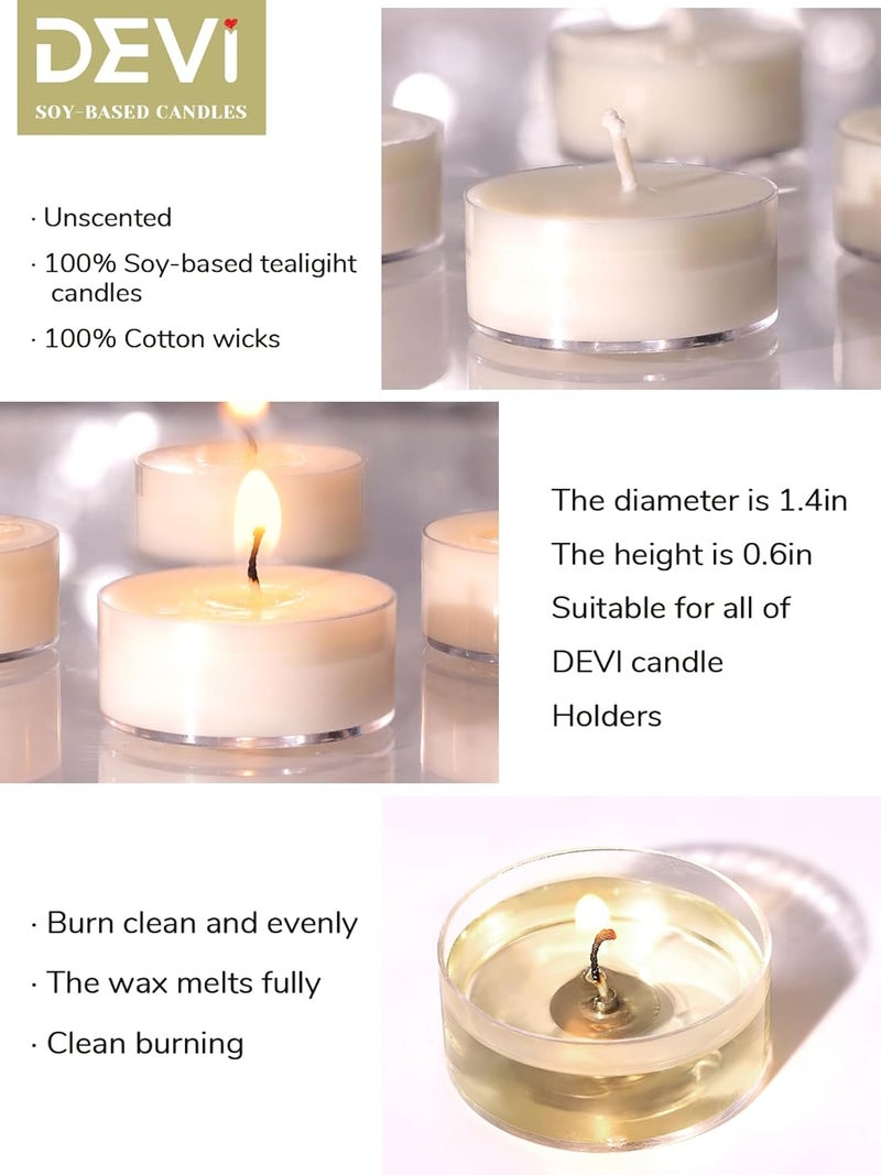 Devi Soy Wax Tea Lights Candles 100 Pack Paraffin-Free, Soy Tea Lights Bulk-4 Hours Long Burning, Unscented White Small Votive Candles, Votives Bulk for Wedding Baby Shower Favors - Image 3